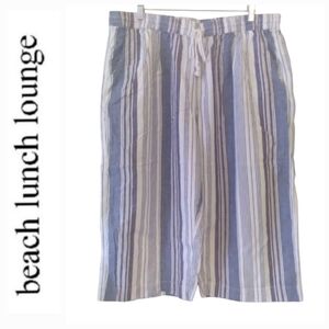 BeachLunchLounge Margo Blue & White Striped Linen Blend Wide Leg Capri
